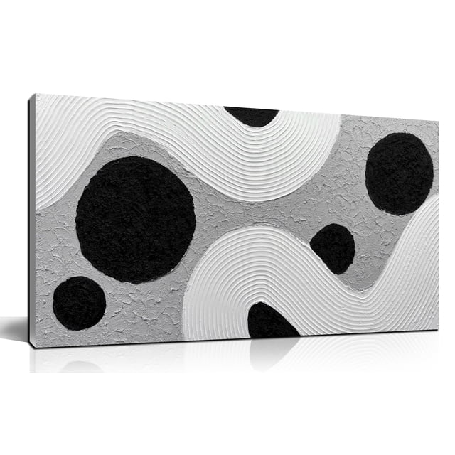 Black White Grey Abstract Wall Art Picture, Modern Circle Dot Curved ...