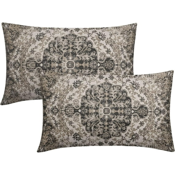 Black White Grey Ethnic Boho Pillow Covers 12X20 Inch Bohemian Carpet Vintage Floral Lumbar Pillow Cases southwestern Throw Pillow Set of 2 Home Decor for Living Room Bedroom Outdoor Cushion