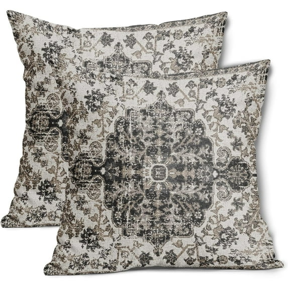 Black White Grey Ethnic Boho Pillow Covers 20X20 Inch Bohemian Carpet Vintage Gray Floral Pillow Cases southwestern Throw Pillows Set of 2 Home Decor for Living Room Bedroom Outdoor Cushion