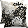 thumbnail image 1 of Black White Grey Gray Pillow Covers 18X18 Inch Set of 2, Modern Geometry Dahlia Floral Print Decorative Throw Pillow Covers Outdoor Farmhouse Cushion Case for Home Couch Sofa Bed Decoration, 1 of 5
