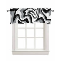 Black White Grey Linen Curtain Valance for Bedroom/Bathroom/Kitchen/Office/Living/Dining Room Window,Modern Moire Geometric Abstract Art Rod Pocket Topper Decorative Cafe Drapes Panel 42"x12"