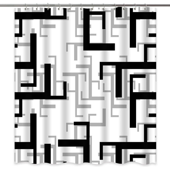 Black White Grey Shower Curtain Modern Abstract Mid Century Minimalist Waterproof Shower Curtains for Bathroom Decor 12 Hooks, 72" x 72"