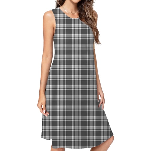 Black White Grey Simple Scott Plaid Tartan Buffalo Check Dress Elegant Party Dresses Evening Dresses Women Dress Sleeveless Dress Ladies Dresses