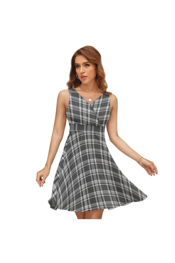 Black White Grey Simple Scott Plaid Tartan Buffalo Check Dress Summer Street Style Dresses Female Sleeveless Printed Sundress