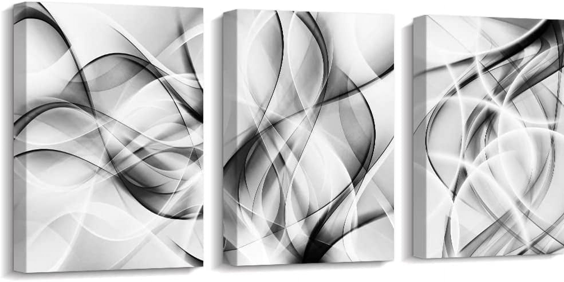 Black and White Grey Wall Art for Bedroom, 3 Panels Abstract Lines Art  Canvas Print Artwork Set Modern Home Decoration for Bathroom Living Room,  12x16 Inchx3pcs, Small - Walmart.com, image size:1970x984