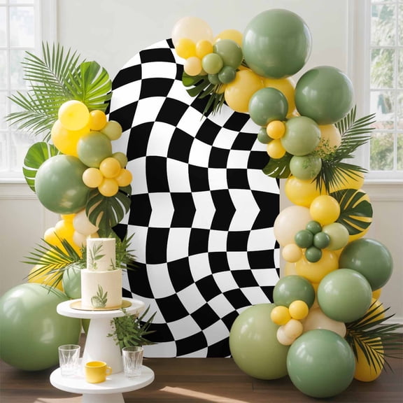 Black White Grid Arch Backdrop Cover, 4FT, Deformed Color Block Geometric Abstract Spandex Arch Covers Double-Sided Backdrop for Wedding Birthday Party Photo Background Decoration