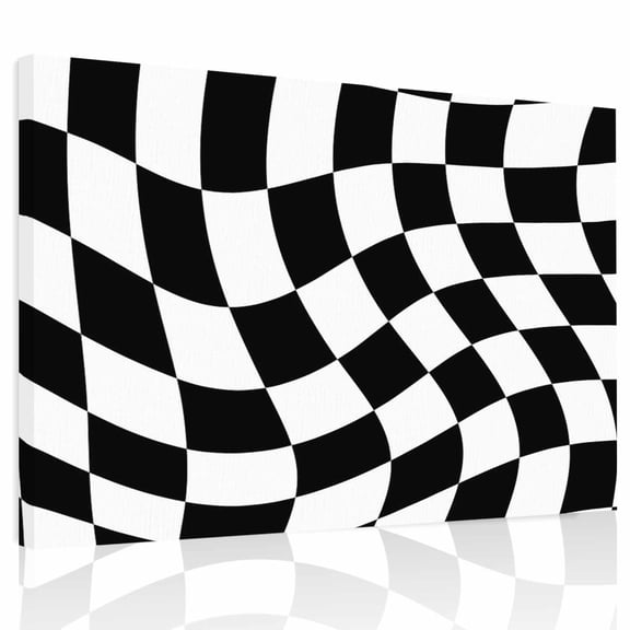Black White Grid Canvas Print Wall Art, Deformed Color Block Geometric Abstract Wall Decor Modern Artwork Paintings Pictures for Living Room Framed and Stretched Ready to Hang, 12" x 16"