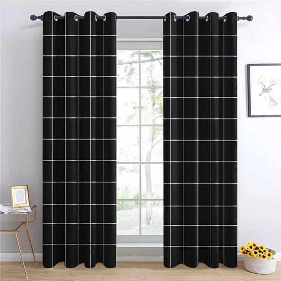Black And White Grid Curtains, Checkered Window Curtains, Geometric Blackout Curtains, Drapes For Bedroom Living Room, Thermal Grommet Window Treatments42"W x 63"L (Pack of 2)