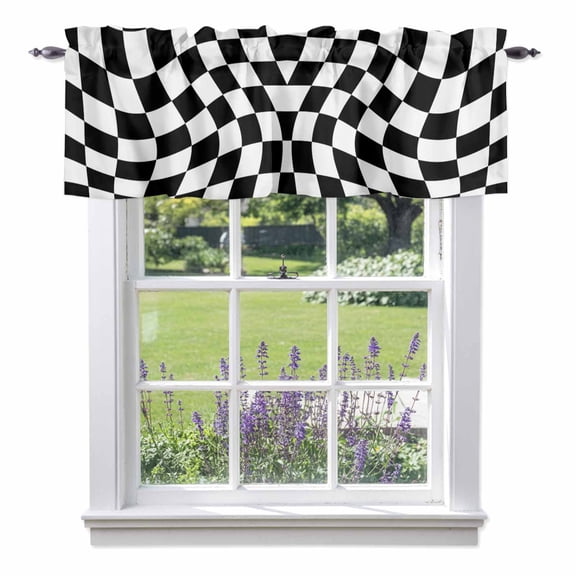 Black White Grid Valances for Windows, Deformed Color Block Valance Window Treatment Rod Pocket Short Curtains Valances for Kitchen Bathroom 42"W x 12"L