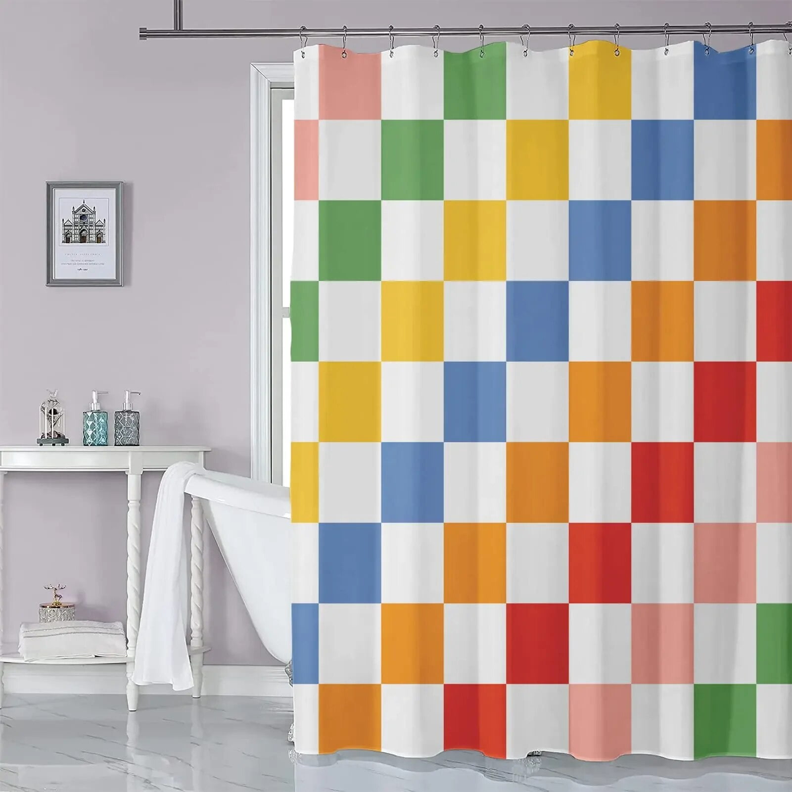 Black＆White Groovy Checkerboard Shower Curtain 70s Retro Abstract Geometric Psychedelic Wavy ...