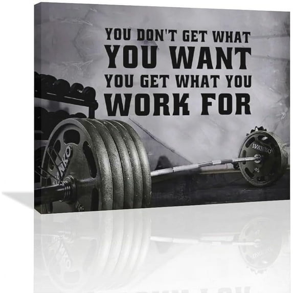 Black And White Gym Wall Art Inspirational Quotes Pictures Wall Decor Cool Gym Workout Poster Canvas Prints Motivational Sports Modern Framed Painting Artwork for Gym Bedroom Living Room Home 16"x12"