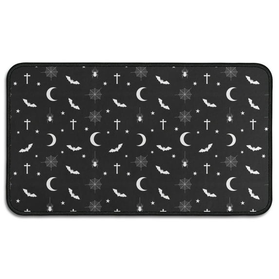 Black White Halloween Bat Moon Spider Pattern Door Rugs,Washable Non Slip Door Mats Indoor,Decorative Door Mats,Entry Mat Indoor for Entrance,Bedroom,Kitchen,Bathroom,30"x17"