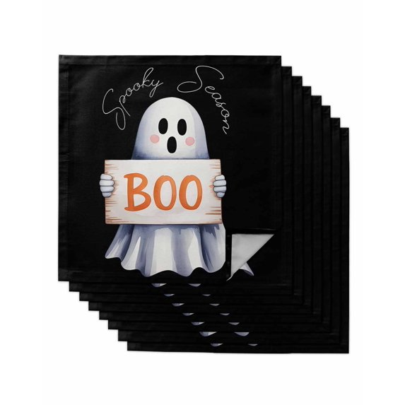 Black White Halloween Cloth Napkins Set of 8 Reusable Dinner Napkins, Ghost Modern Art Cocktail Napkin Washable Table Napkins for Wedding/Holiday Party/Baby Shower 20"x20"