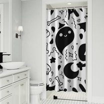 Black and White Halloween Doodle Pattern Shower Curtain 36"x72" ,Bathroom Decorative Shower Curtains Set with 12 Hooks,Modern Waterproof Washable Shower Curtain