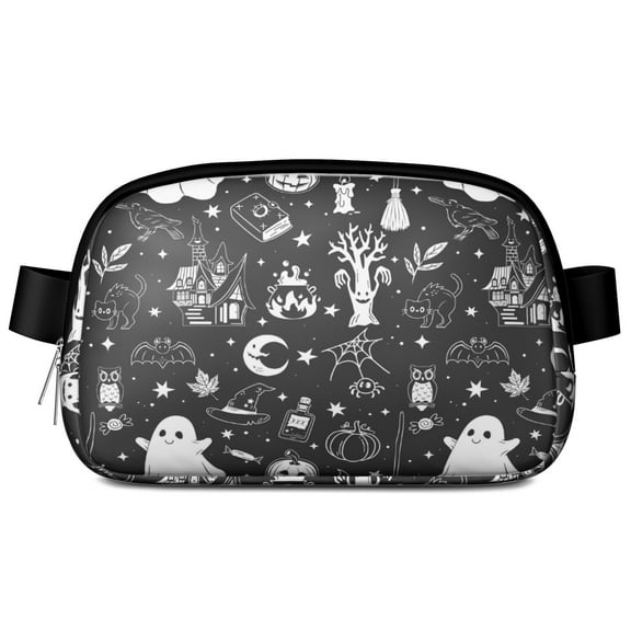 Black and White Halloween Elements Pattern Cute Fanny Packs for Women,Travel Waterproof Crossbody Fanny Bags Waist Purse for Women Anti Theft Adjustable Strap for Running Travel Cycling