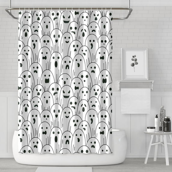Black and White Halloween Ghosts Shower Curtain 72"x72" ,Bathroom Decorative Shower Curtains Set with 12 Hooks,Modern Waterproof Washable Shower Curtain