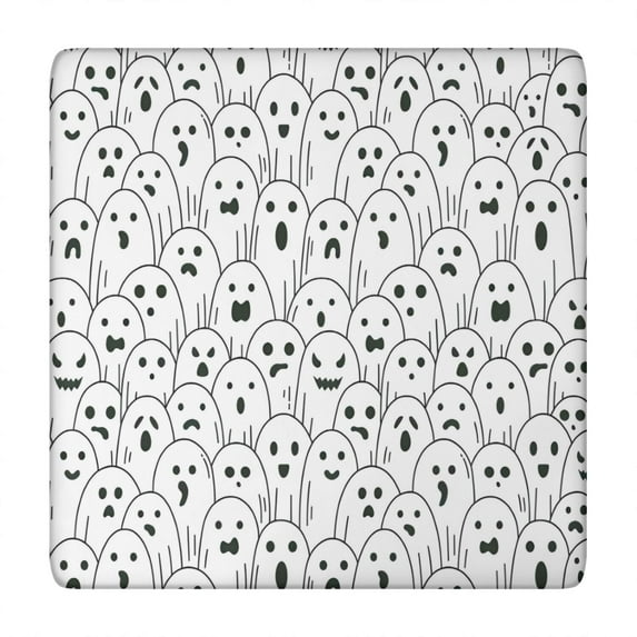 Black and White Halloween Ghosts Square Fitted Tablecloth with Elastic Edge,Square Table Cover,Washable Elastic Table Cover for Home Kitchen Party Decor 34"x34"