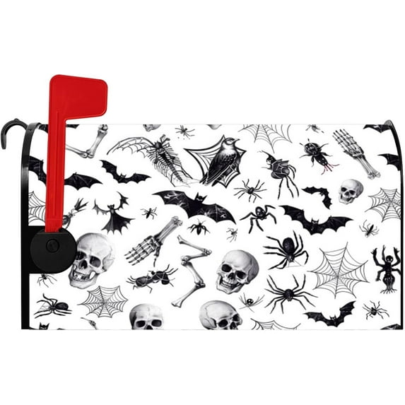 Black and White Halloween Mailbox Cover Spooky Spider Web Horror Bat Scary Magnetic Mailbox Cover Happy Halloween Mail Box Wraps Post Letter Box Cover Standard Size 18x21 Inch for Home Yard