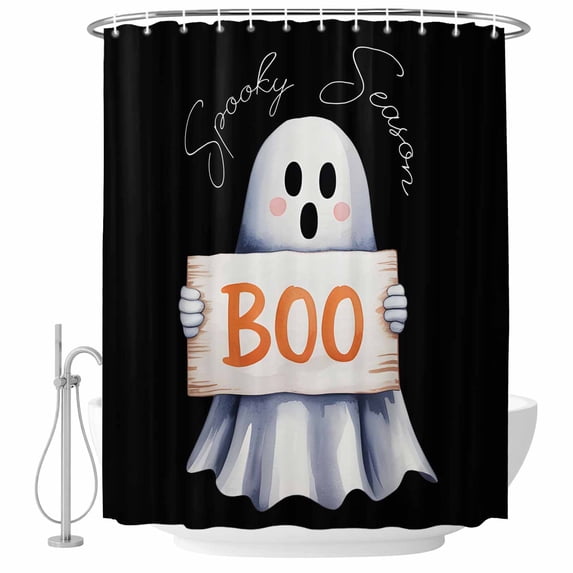 Black White Halloween Shower Curtain, Waterproof Shower Curtains for Bathroom, Ghost Modern Art Washable Fabric Bathtub Curtain Set Bath Decor with 12 Hooks Long 72"x84"