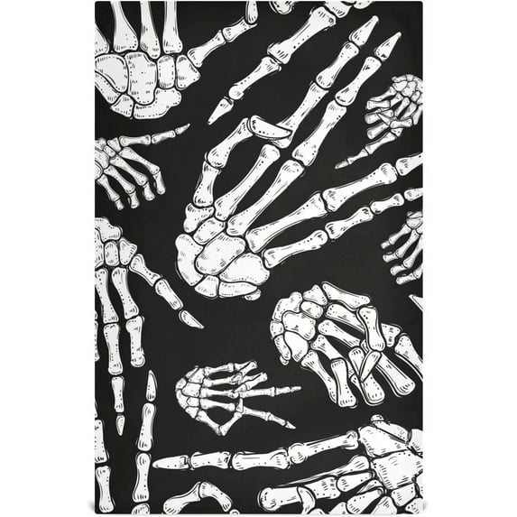 Black and White Halloween Skeleton Hands Kitchen Towel, Dish Towels Quick Drying Tea Towels Absorbent Hand Towels for Kitchen Sink Dinner Table 28 x 18 Inches, Set of 6