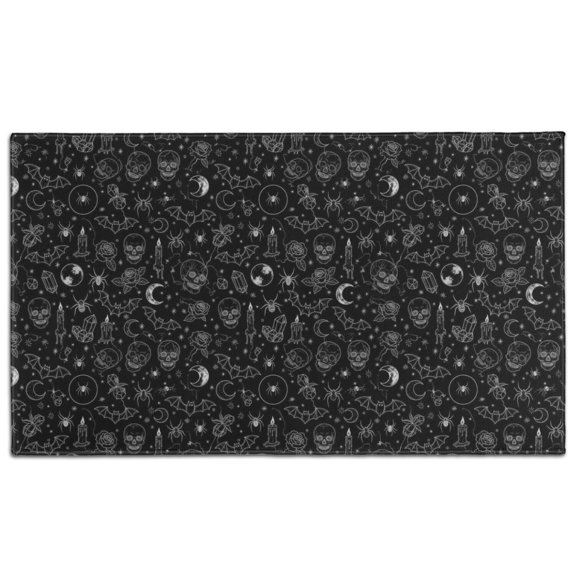 Black White Halloween Skull Bat Moon Pattern Door Rugs,Washable Non Slip Door Mats Indoor,Decorative Door Mats,Entry Mat Indoor for Entrance,Bedroom,Kitchen,Bathroom,17"x30"