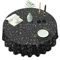 thumbnail image 1 of Black White Halloween Skull Bat Moon Pattern Round Tablecloth 60"x60",Wrinkle Wipeable Table Cloth for Kitchen Dining Room Picnic Patio Party, 1 of 6