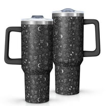 Black White Halloween Skull Bat Moon Pattern Tumbler with Handle and Lid,40oz Double Wall Vacuum Insulated Tumbler,Cups Gift for Women and Men