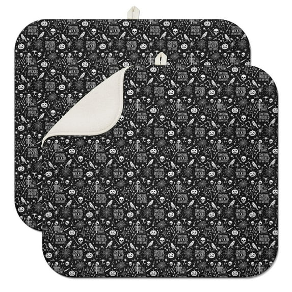 Black White Halloween Skull Pattern Dish Drying Mat for Kitchen 1 Pack, Ultra Absorbent Microfiber Dishes Drainer Mats,16"x18"