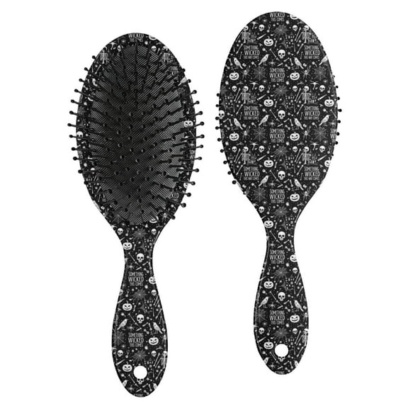 Black White Halloween Skull Pattern Hair Brush,Girls Detangling Hair Brush,Glide Through Tangles with Ease for Wet & Dry Hair,8.8"X2.8"