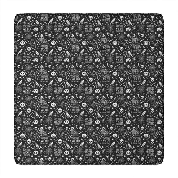 Black White Halloween Skull Pattern Square Fitted Tablecloth with Elastic Edge,Square Table Cover,Washable Elastic Table Cover for Home Kitchen Party Decor 34"x34"