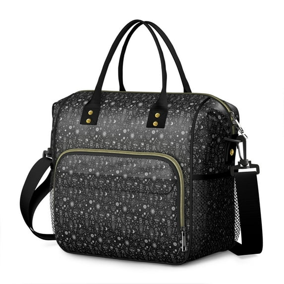Black White Halloween Symbol Pattern Womens Lunch Box for Work,Insulated Large Lunch Bag for Tween and Teen,Loncheras Para Mujer,Leakproof Adult Lunch Bag for Work,Beach,Travel,Picnic,Camping