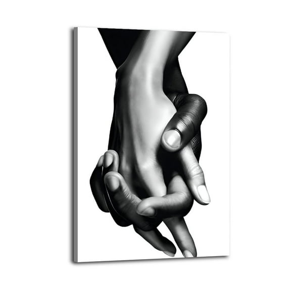 Black & White Handshake Love Design Romantic Couple Holding Hands Poster Wrapped Wooden Frame Wall Decor,,Canvas Wall Art for Living Room,Bedroom,Office,Ready to Hang