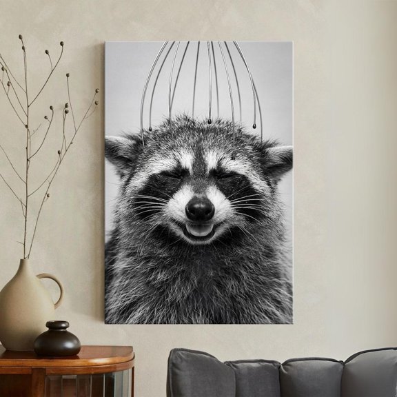 Black White Head Massage Poster Cute Trash Panda Restroom Art Unframed Paper Print