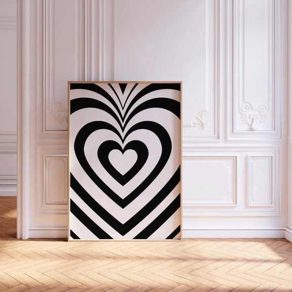 Black White Hearts Retro Love Wall Art, Poster Only