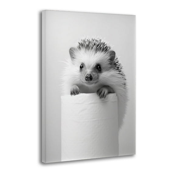 Black And White Hedgehog Adorable Humor Bathroom Animal Artworks Picture Print Poster Wall Art Painting Canvas Gift Decor Home Posters Decorative 12x18inch(30x45cm)