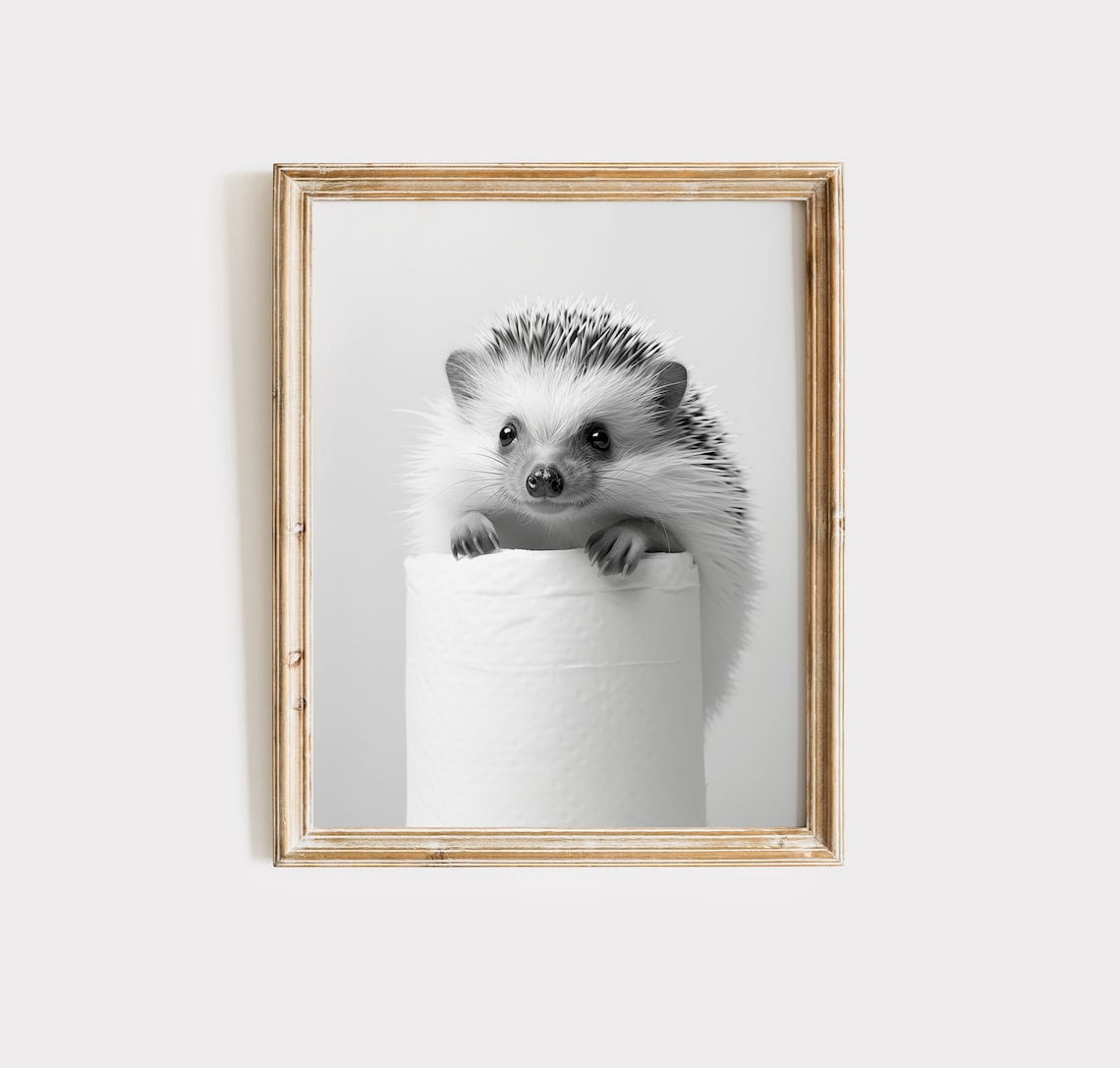 Black White Hedgehog Wall Art Print, Cute Woodland Animal And ...
