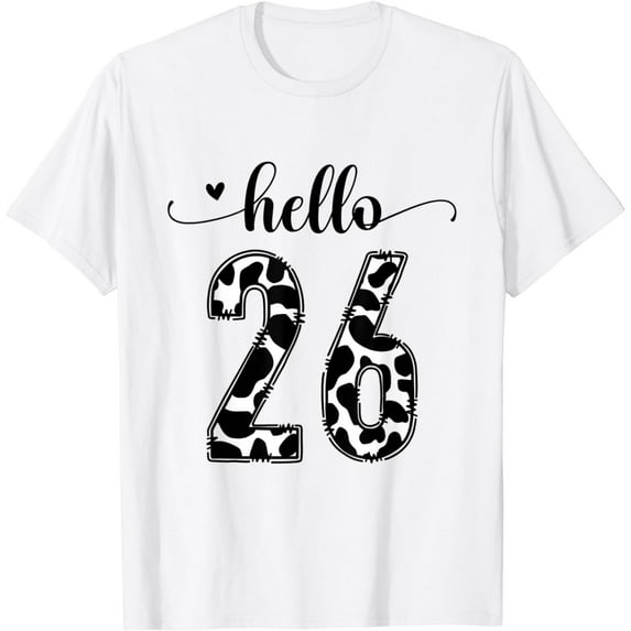 Black White Hello 26 Cow Print 26th Birthday Animal Pattern T-Shirt