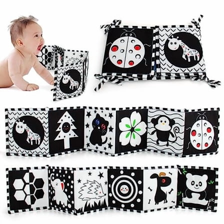 Black and White High Contrast Baby Toys for Newborn Brain Development Tummy Time Soft Book Babies 0-3 6-12 Months Montessori Learning Activities Infant and Sensory Visual Stimulation Toys