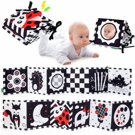 Black and White High Contrast Baby Toys for Newborn Brain Development Tummy Time Soft Book Babies 0-3 6-12 Months Montessori Learning Activities Infant and Sensory Visual Stimulation Toys