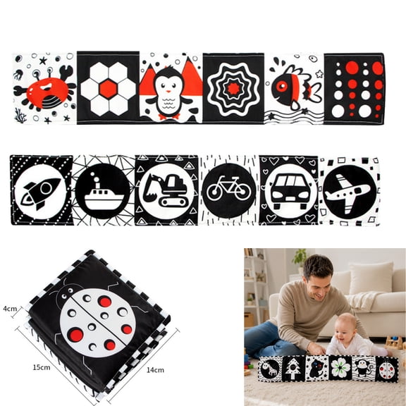 Black and White High Contrast Toys for Baby 0-6 months Infant Tummy Time Soft Book Sensory Musical Toy 0-2-4-6 month Babies Brain Development Crinkle Book Newborn Shower Gifts Boys Girls,C
