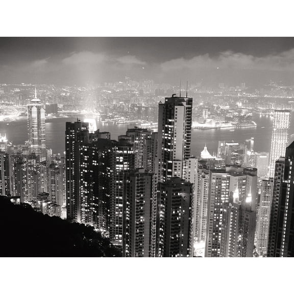 Black White Hong Kong City Skyscrapers Photo Extra Large XL Wall Art Poster Print