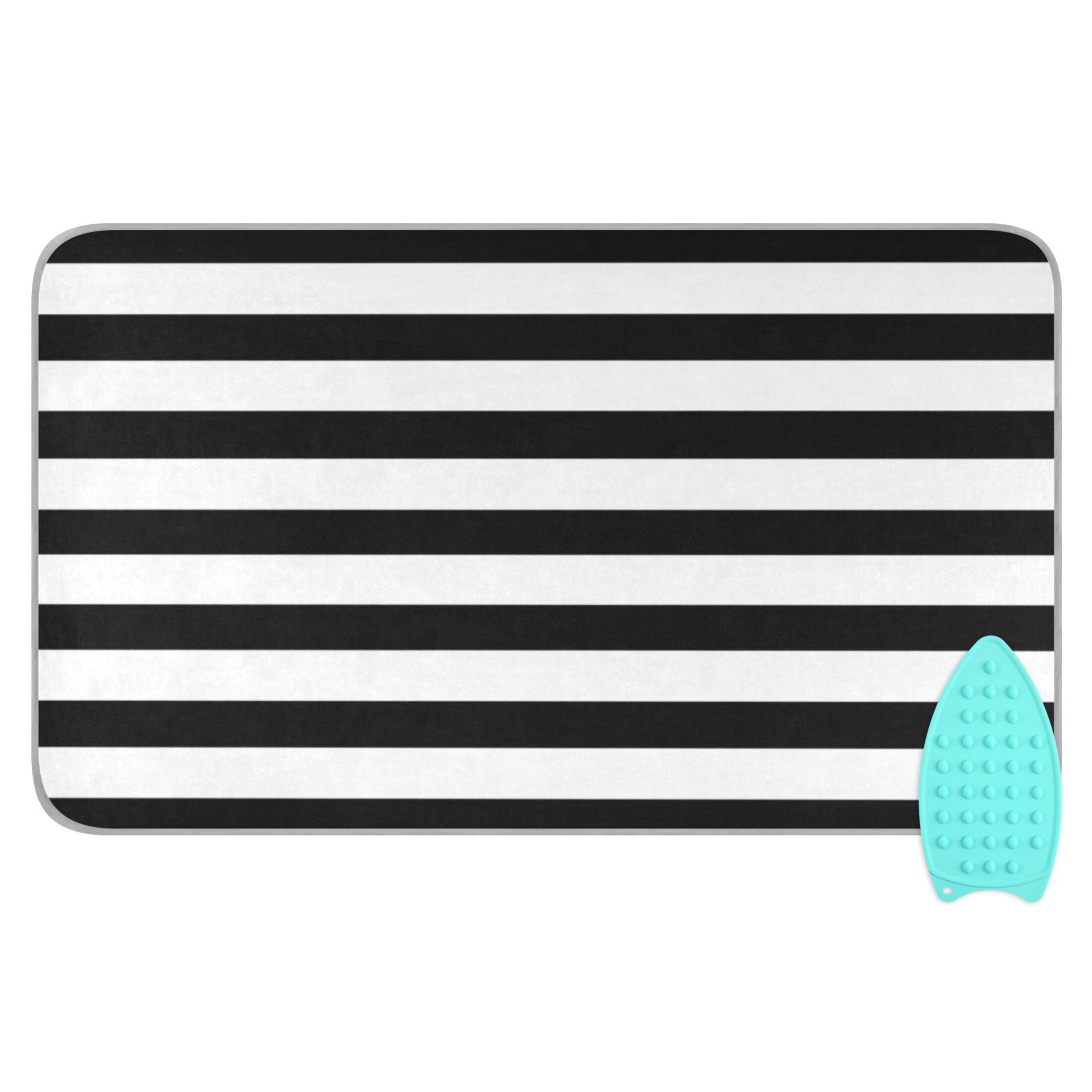 Black White Horizontal Narrow Stripes Ironing Mat Blanket Portable Travel Ironing Pad Heat Resistant Pad 47.2" x 27.6”