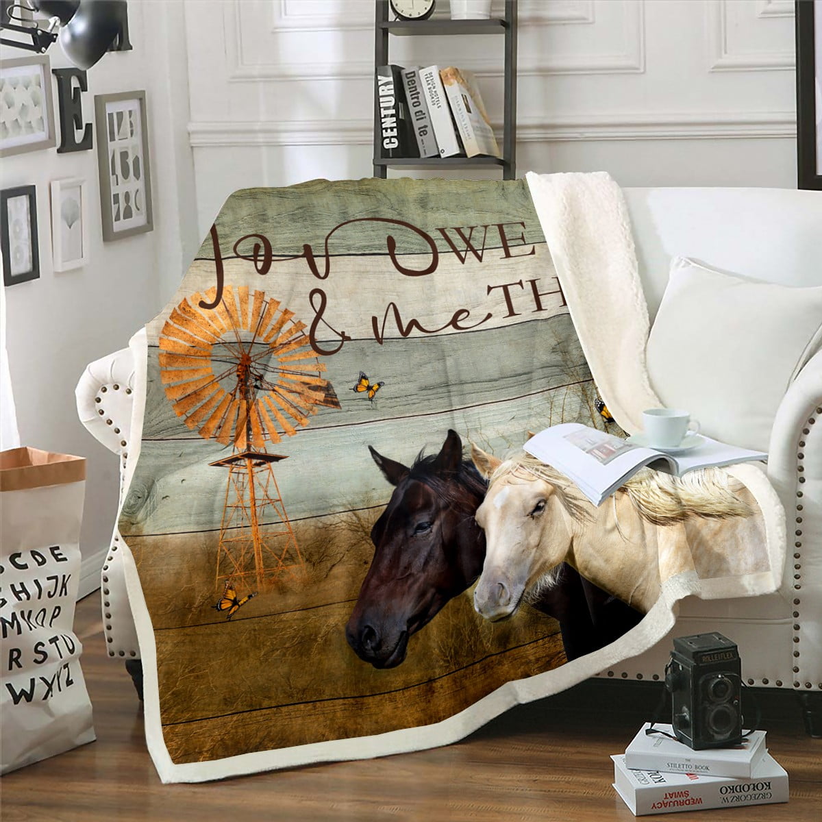 Black and White Horse Blanket Western Throw Blanket 90"x90",Garden