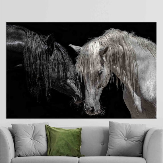 Black And White Horse, Canvas Decor, Canvas Print, Wall Decor, Horse Canvas Decor, Farmhouse Poster, Modern Artwork, Animal Canvas, Canvas Wall Decor - 4P-Gallery Wrapped