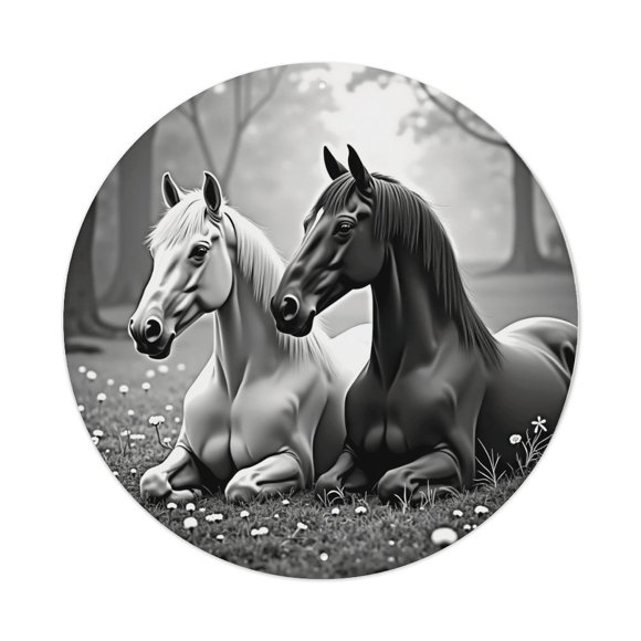 Black White Horses Vintage Round Metal Tin Sign Nostalgic Metal Sign Home Decor for Bar Garden Kitchen Restaurant Garage 8x8 Inch