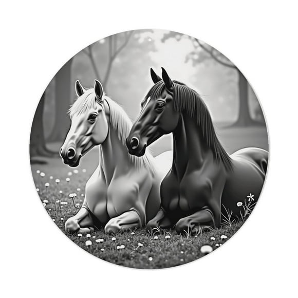 Black White Horses Vintage Round Metal Tin Sign Nostalgic Metal Sign Home Decor for Bar Garden Kitchen Restaurant Garage 8x8 Inch