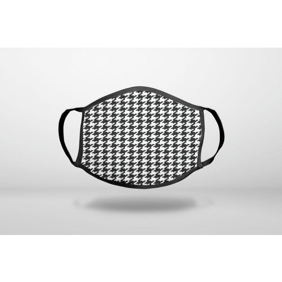 Black White Houndstooth Pattern - 3-Ply Reusable Soft Cloth Face Covering, Unisex, Cotton Inner Layer
