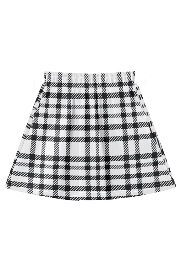 Black White Houndstooth Pattern Cotton Skirt Built-in Liner Elastic A-Line Flared Skirt with Pockets