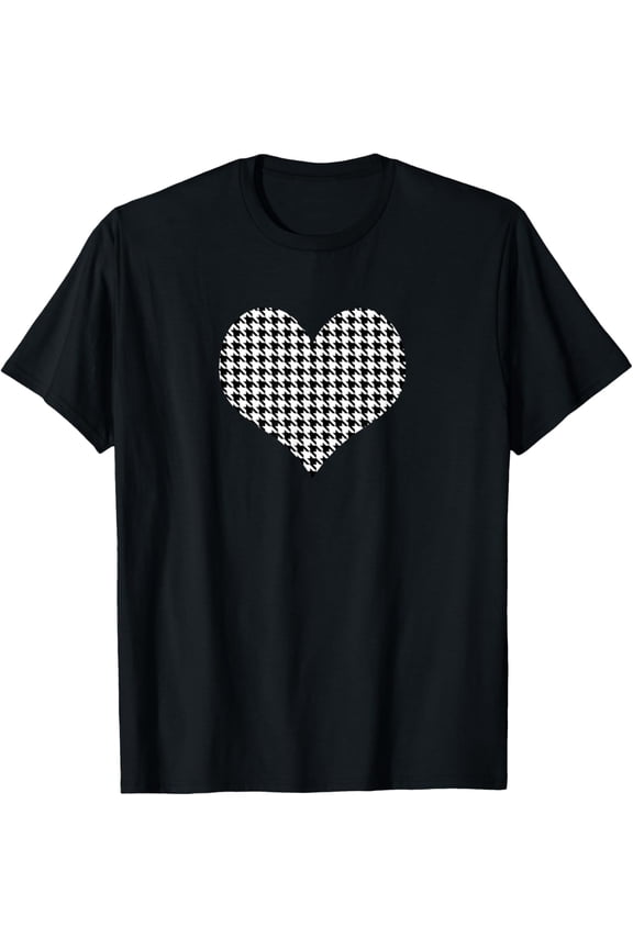 Black White Houndstooth Pattern Design Heart Women Girls T-Shirt