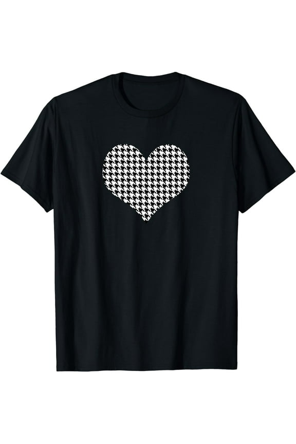 Black White Houndstooth Pattern Design Heart Women Girls T-Shirt